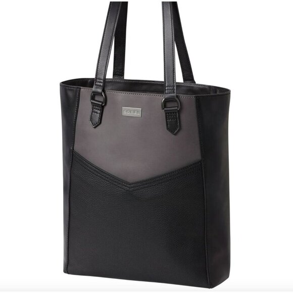 Sorel Womens Designer Leather With Interior Pockets Tote Sz. Large Black AN GDD - Picture 1 of 11